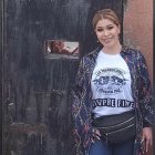 Claudia Garzón, con una camiseta que llevaba uno de los lemas de Los Choneros.