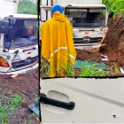 El camión quedó con las huellas de los balazos en la cabina y costado y el fallecido frente al volante.