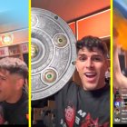 Piero Hincapié y su bandera en pleno camerino, una celebración muy ecuatoriana.