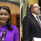 La fiscal Diana Salazar y el presidente de la Asamblea, Henry Kronfle.