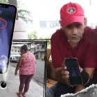 La mamá y abuelo muestran una foto donde se ve a uno de los niños afectados.