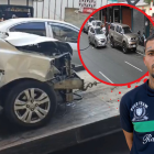 Cámaras de seguridad captaron el secuestro del comerciante. El carro en el que lo subieron resultó dañado después de impactar contra una moto.