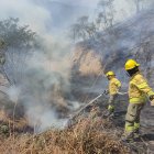 Los bomberos luchaban por apagar el fuego.