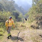 Bomberos de la zona centro del país trabajan en combatir el incendio forestal.