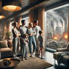 Imagen creada con IA. Familia adinerada en un búnker durante un escenario apocalíptico.