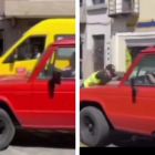 El conductor se lo llevó al agente de tránsito en el capó.