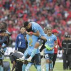 La celebración de los jugadores de El Nacional tras ganar la final de la Copa Ecuador.