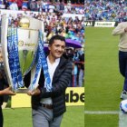 Medallditas de Oro: Neisi Dajomes y Richard Carapaz, con el trofeo de LigaPro y Jefferson Pérez con la pelota de la final.