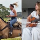 Besibell Mendoza (i) recorre a caballo por un sector de Manabí. Mientras Cristina Reyes se pega una 'guitarreada' para ganar unos votos.
