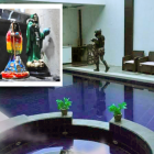 En una de las casas intervenidas descubrieron un altar con estatuillas y una piscina.