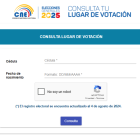 Así se visualiza el servicio de consulta en línea del CNE para las elecciones.