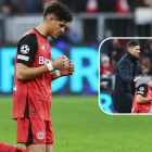 Piero Hincapié reacciona luego de perder 3-0 con el Bayer Leverkusen su partido ante Bayern múnich en la ida de los octavos de final de Champions League.