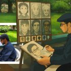 Usando la inteligencia    artificial de Studio Ghibli, el artista Iván Cruz en el parque Centenario de Guayaquil.