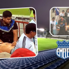 Los paramédicos le pusieron un collarín al hincha y lo retiraron por la localidad General Gómez.