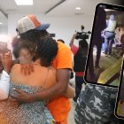 Con un emotivo abrazo, el jugador Jackson Rodríguez Perlaza recibió a su esposa y a su hijo.