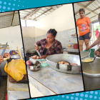 En grandes ollas hierven los alimentos que consiguen.