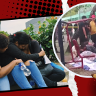 La madre del menor asesinado recibe el consuelo d de sus seres queridos.