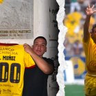 Carlos Muñoz con la camisita del Centenario en homenaje a su padre.