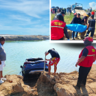 Personal de la Unidad de Rescate y Emergencias Médicas (UREM) de la Comisión de Tránsito del Ecuador, recuperando los cuerpos atrapados dentro del carro.