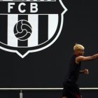 El jugador del FC Barcelona Lamine Yamal durante uno de los últimos entrenamientos que el equipo azulgrana realizó en la ciudad deportiva Jon Gamper.