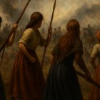 Representación artística de las guarichas, mujeres que acompañaron a las tropas libertarias.