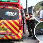 Los dos hombres fueron subidos a esta ambulancia y trasladados a un hospital.