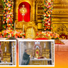La bandera de Ecuador  y la de la ciudad de Guayaquil fueron puesta al pie del altar de la Basílica de la Merced, en el Puerto Principal.