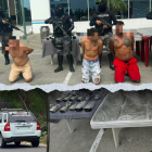 Cinco de los detenidos en el último operativo y algunas evidencias incautadas.