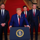 El presidente de Estados Unidos, Donald Trump, pronuncia un discurso a la nación en la Casa Blanca.