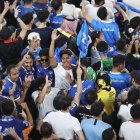 Los aficionados reaccionan durante el partido Manchester City vs Al Hilal de la Copa Mundial de Clubes 2025.