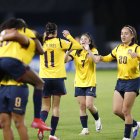 La celebración de las jugadoras de Ecuador tras conseguir el gol del empate.