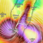 Imagen del tifón Podul en la app Windy al entrar en Taiwán, cuya curiosa forma generó una ola de memes en redes sociales.
