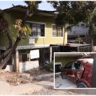 En este inmueble se produjo el triple asesinato. Un carro que estaba dentro quedó con orificios de balas.