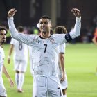 Cristiano Ronaldo y su festejo tras marcar su segundo gol ante Armenia.
