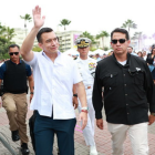 Llegada del presidente Daniel Noboa al Centro Cívico para el acto por la Independencia de Guayaquil.