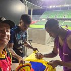 Félix Torres, Willan Pacho y Wilson Muñoz en el estadio de Austin, Texas.