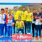 La delegación de deportistas ecuatorianos se llevó el oro sudamericano en Triatlón.