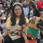 Mascotas desfilaron con creativos atuendos durante la pasarela canina realizada en el centro de Ambato.