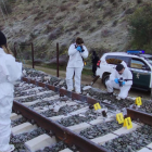 pertos de la Guardia Civil analizan las vías tras el accidente ferroviario registrado ayer en Adamuz