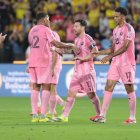 Lionel Messi y su festejo en el Monumental con el gol ante Barcelona.