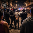 Escena recreada de un operativo nocturno en un barrio urbano, como representación del clima de inseguridad.