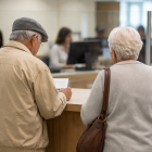 Recreación: adultos mayores realizan un trámite en ventanilla tras retrasos en la devolución del IVA.