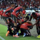 Deportivo Cuenca cuando festejaba por Copa Sudamericana la victoria ante Santos.