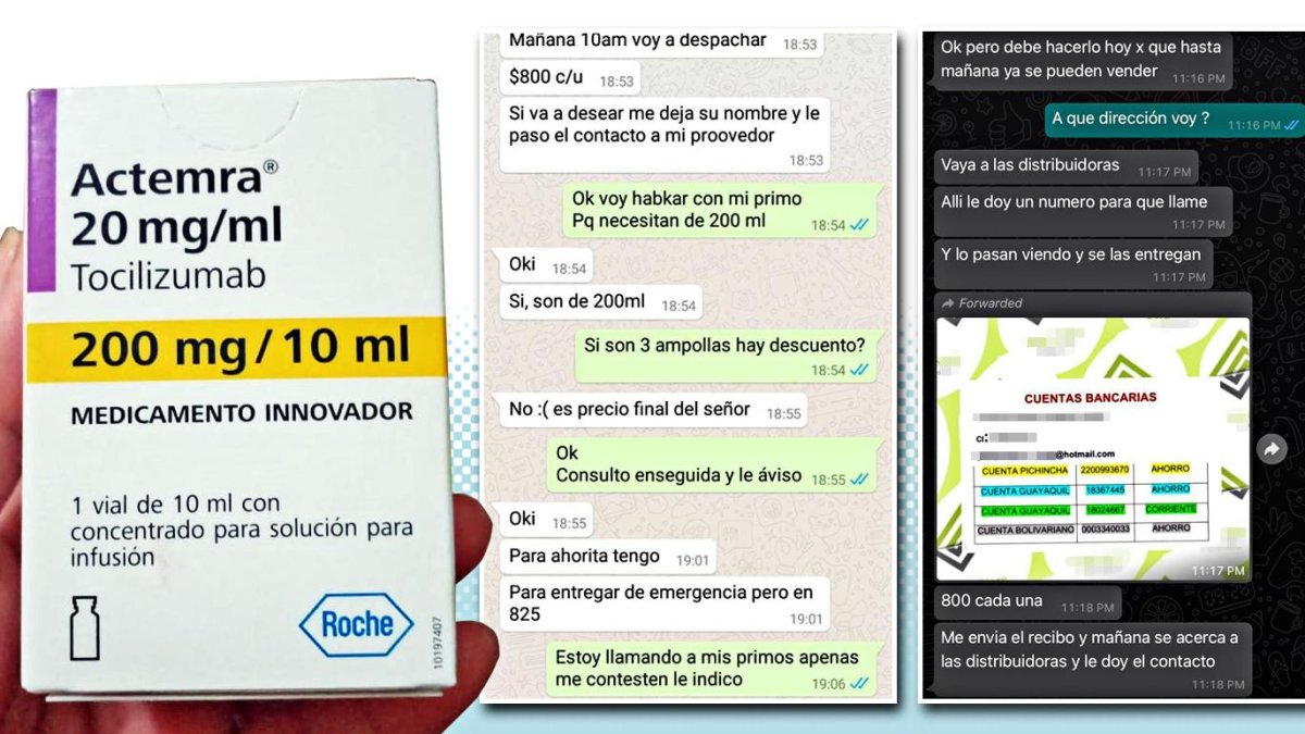 Dentro de las conversaciones con los ofertantes se pueden apreciar las cuentas bancarias para el depósito del dinero por el fármaco.