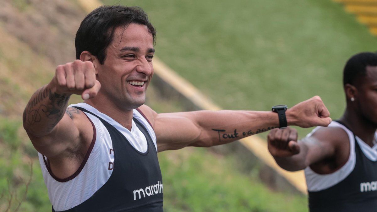 Toda la alegría del entrenamiento lo demuestra Gabriel Marques.