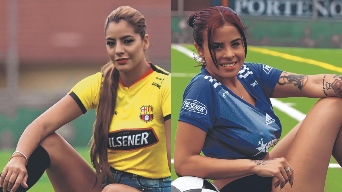 Grace Castro y Elena Viteri luciendo la camiseta de su equipo.