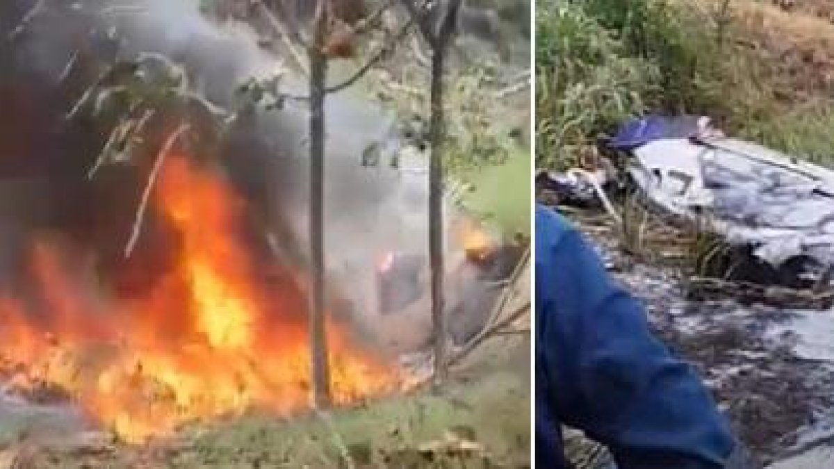 Imágenes de la aeronave en medio de las llamas tras el accidente.