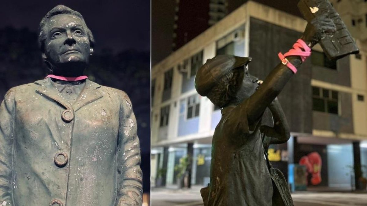 Algunos de los monumentos que aparecieron con los collares rosa