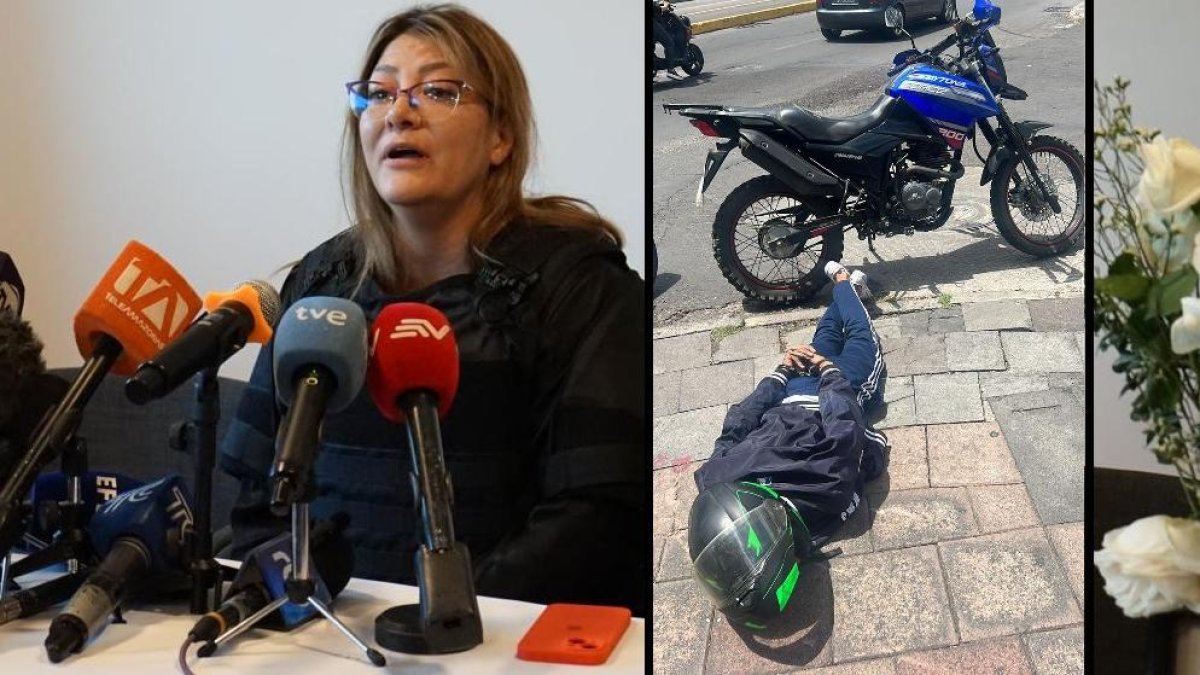 Verónica Sarauz, esposa del asesinado candidato a la Presidencia, Fernando Villavicencio. Al parecer, un hombre que habría tenido intención de atacarla, fue neutralizado.