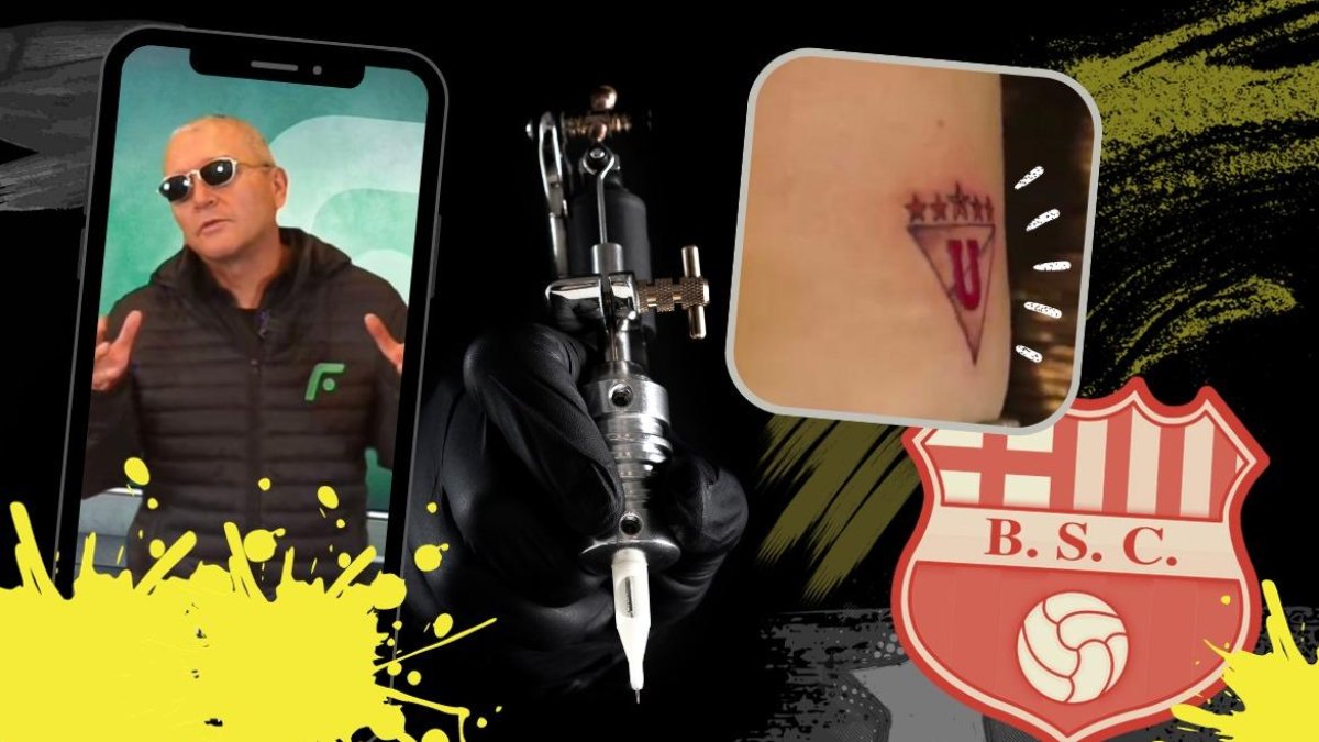 Luis Loco Baldeón y su famoso tatuaje del escudo Liga de Quito, pero dice que su cuerpo espera el de Barcelona.